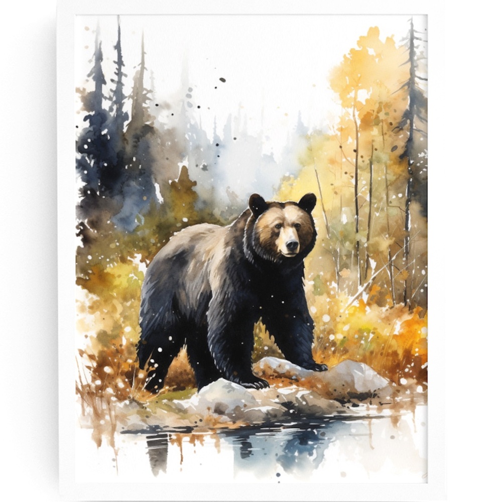 Watercolor Black Bear Portrait Wall Art Illustration Print Poster Unframed
